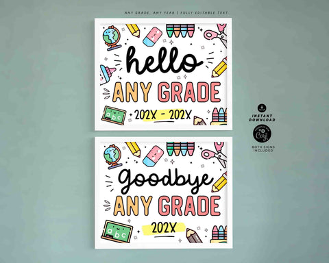 Editable Back to School Sign Bundle Printable INSTANT DOWNLOAD, EDITABLE First Day & Last Day Back to school Sign Set Chalkboard