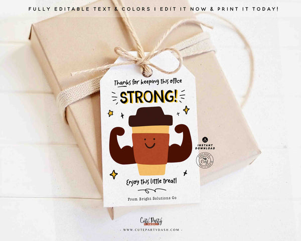 Employee Appreciation Gift Tag Printable, Office Thank You Tag, Staff Appreciation Coffee Tag, Corporate Gift Tag, Instant Download