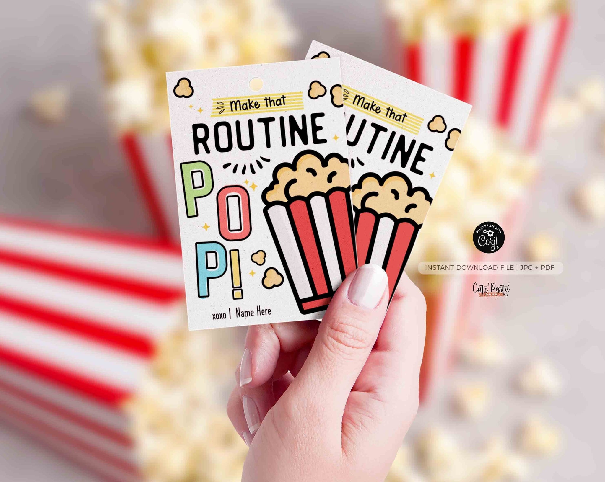 Editable Cheerleader good luck popcorn tag, Cheer Dance Squad Good Luck Tag, Team, Printable Make that routine POP tag - INSTANT Download