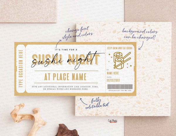 Sushi Night Gift Voucher Certificate, Surprise Date Night Coupon Template - Digital Download