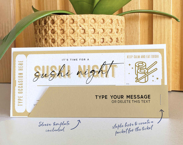 Sushi Night Gift Voucher Certificate, Surprise Date Night Coupon Template - Digital Download