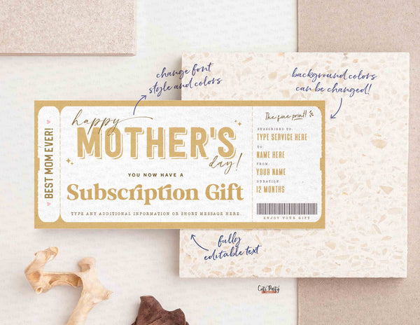 Mother's Day Gift, Subscription Gift Ticket Voucher, Streaming Service, EDITABLE Subscription Gift Box Coupon Surprise Gift - Digital Download
