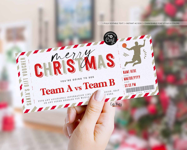Christmas Basketball Game Ticket Template, Game Ticket Gift idea - Digital Download