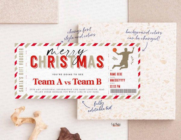 Christmas Basketball Game Ticket Template, Game Ticket Gift idea - Digital Download