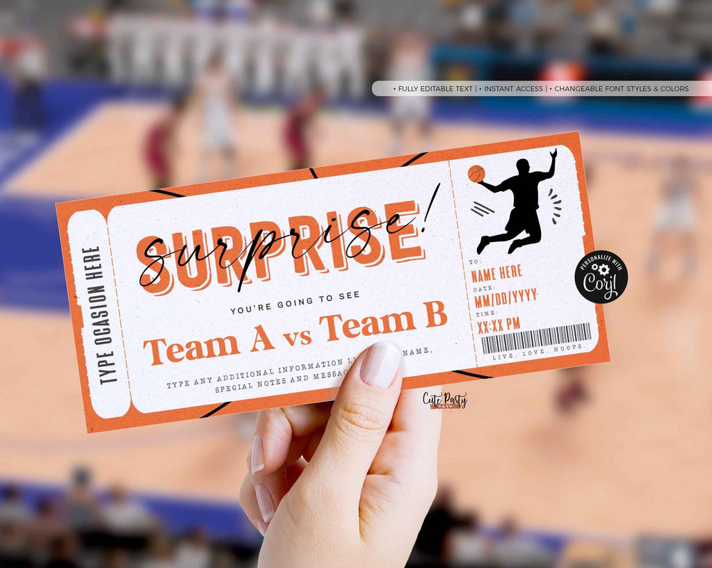 Basketball Game Ticket Template Game Ticket Gift idea Digital Downl