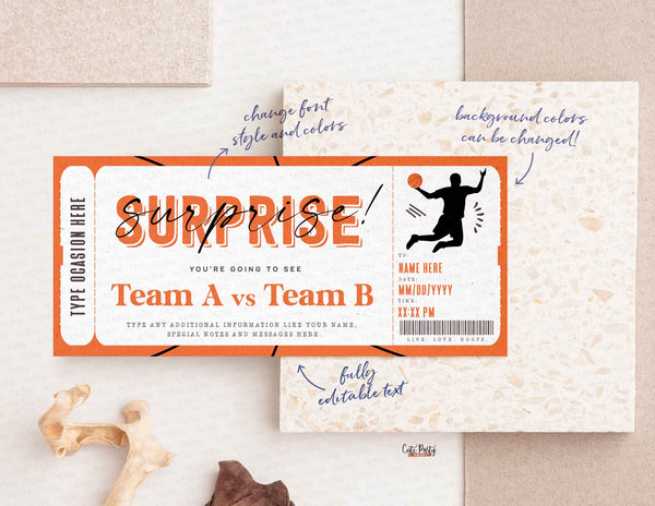 Basketball Game Ticket Template, Game Ticket Gift idea - Digital Download