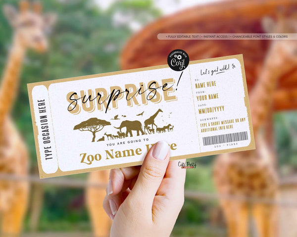 Zoo Trip Ticket Template, Surprise Zoo Trip Gift Voucher - Digital Download