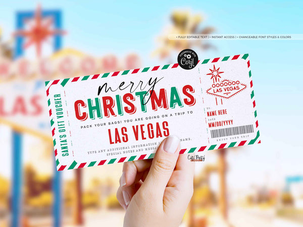 Christmas Las Vegas trip ticket Template - Digital Download