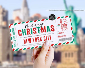  Christmas New York trip ticket Template, Editable Holiday gift ticket, Surprise NYC Vacation Boarding Pass Ticket Trip INSTANT DOWNLOAD