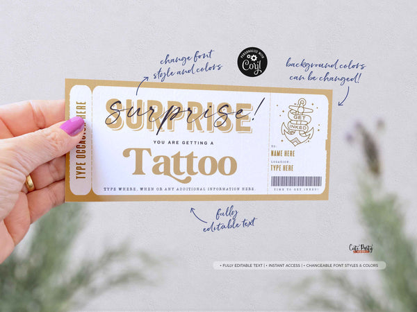 Surprise Tattoo Gift Voucher Template , Tattoo Gift idea - Digital Download