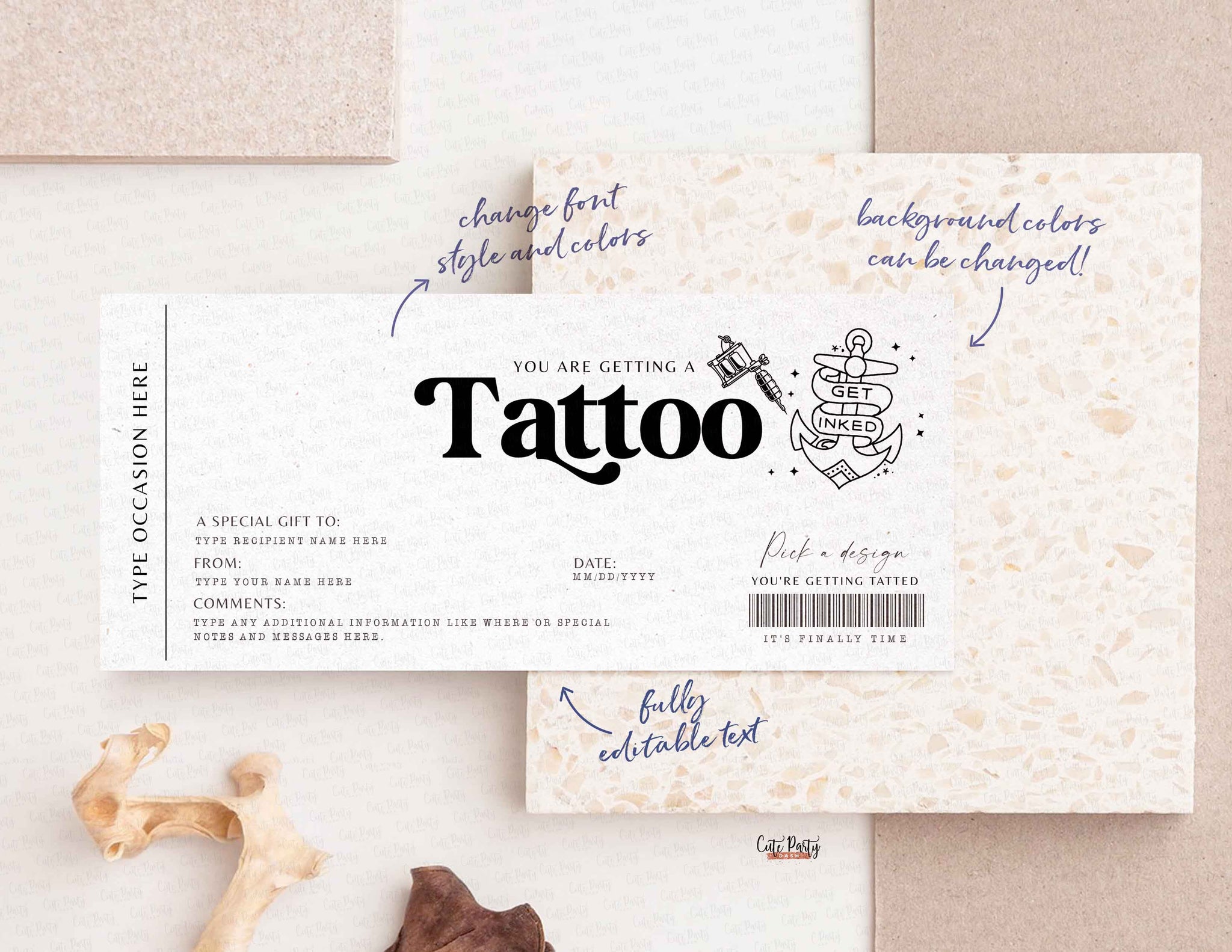 Tattoo Gift Voucher Template , Tattoo Gift idea Digital Download