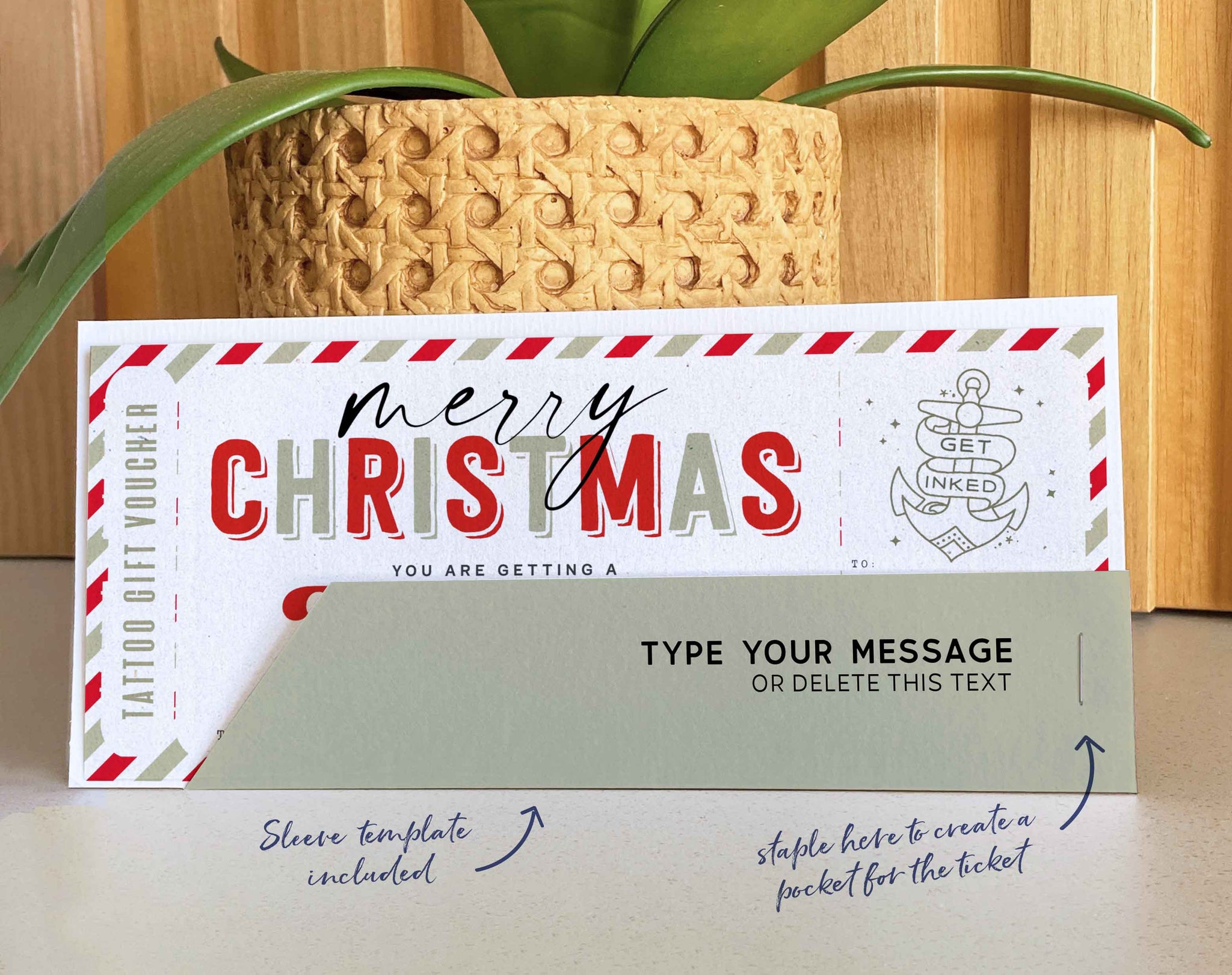 EDITABLE Christmas Tattoo Gift Voucher Template , Tattoo Gift idea