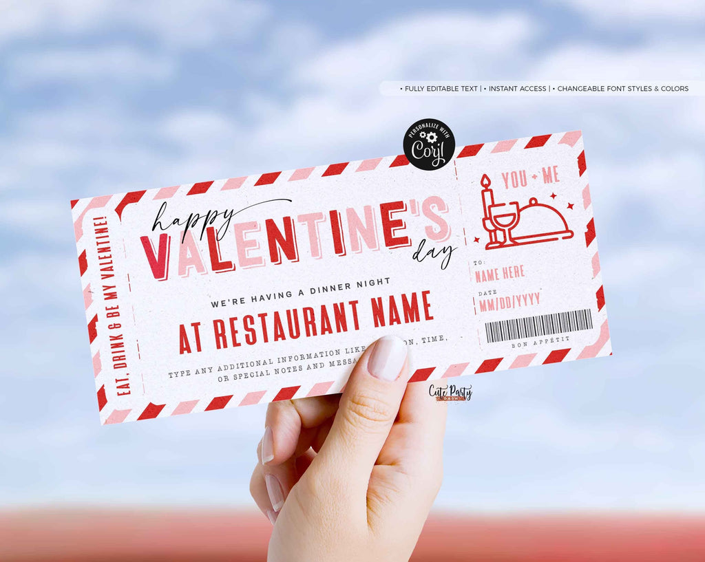Valentine's Day Gift Dinner Night Gift Voucher Certificate, Date Night –  Cute Party Dash