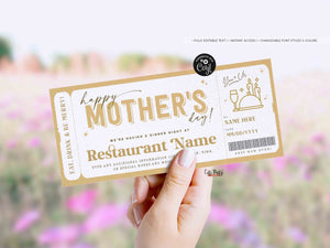 Mother's Day Gift Dinner Night Gift Voucher Certificate, Date Night Coupon  - Digital Download