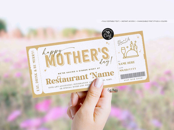Mother's Day Gift Dinner Night Gift Voucher Certificate, Date Night Coupon  - Digital Download