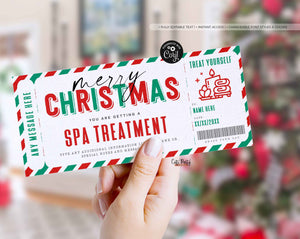 Christmas Spa Gift Voucher Certificate Ticket Template, Massage Coupon - Digital Download