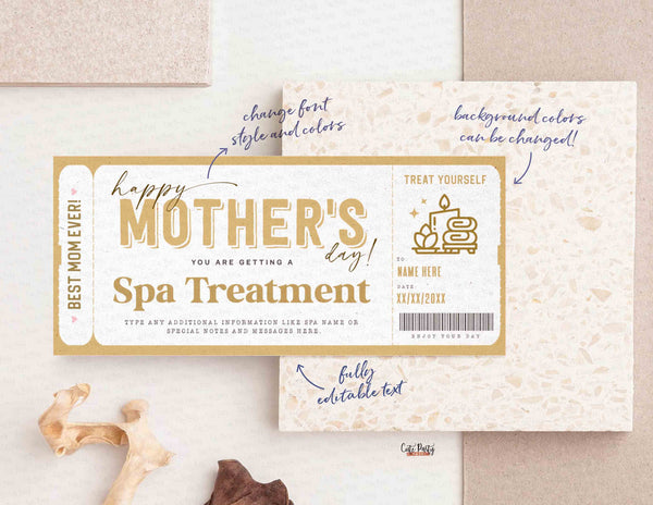 Mother's Day Spa Gift Voucher Certificate Ticket Template, Massage Coupon - Digital Download
