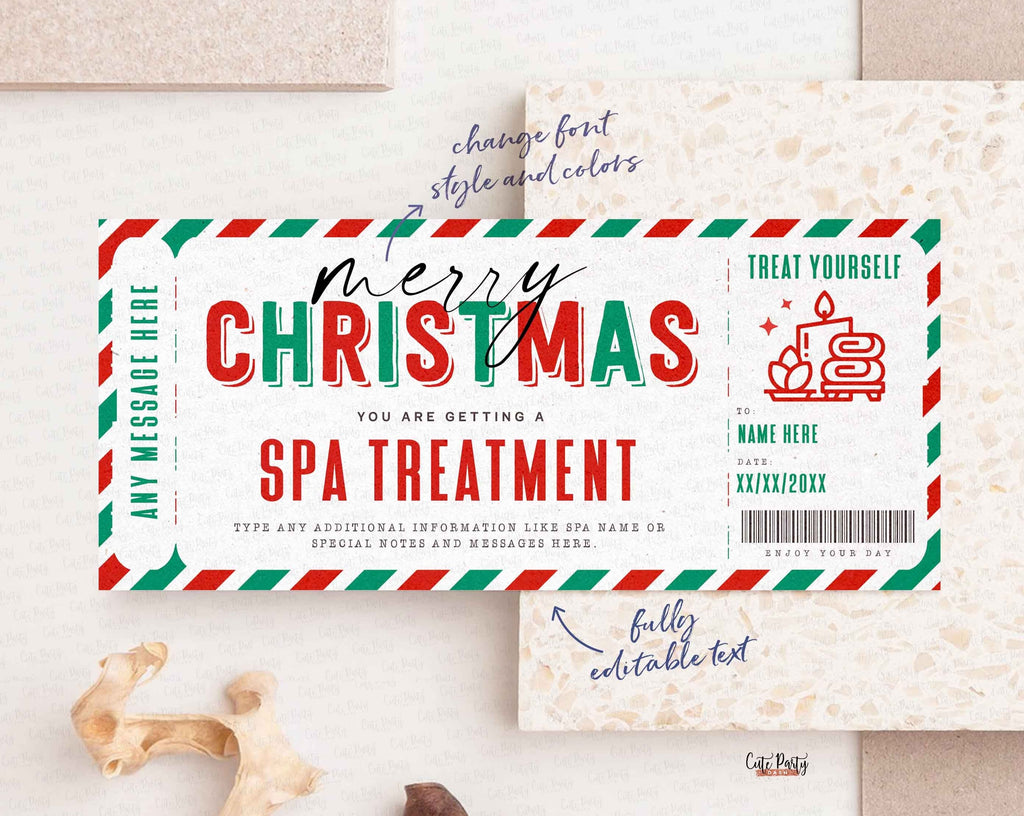Christmas Spa Gift Voucher Certificate Ticket Template, Massage Coupon – Cute Party Dash christmas-spa-gift-voucher-certificate-ticket-template-massage-coupon-cute-party-dash