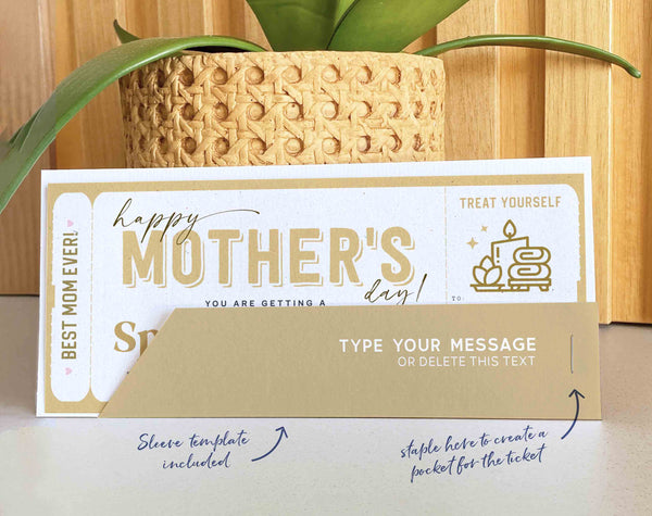 Mother's Day Spa Gift Voucher Certificate Ticket Template, Massage Coupon - Digital Download