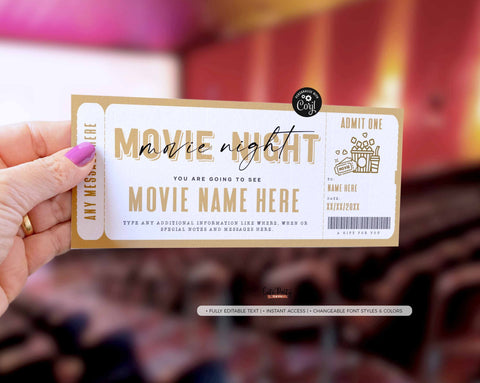 Surprise Movie Night Gift Ticket Template, Family Movie Night Coupon