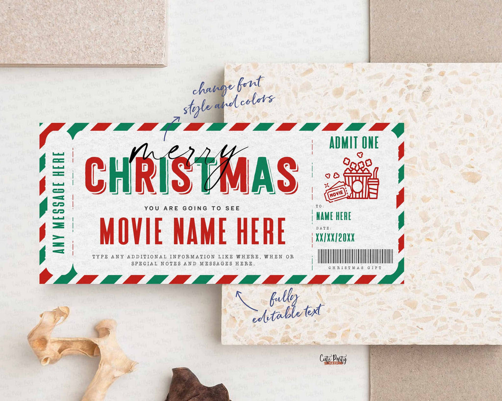 Christmas Surprise Movie Night Gift Ticket Template Digital Download