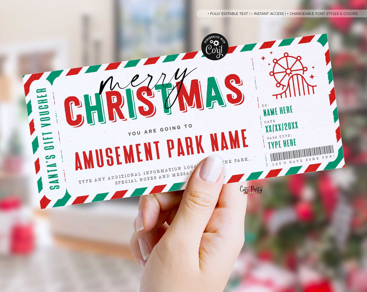 Christmas Amusement Park Theme Park Ticket Gift - Digital Download ...