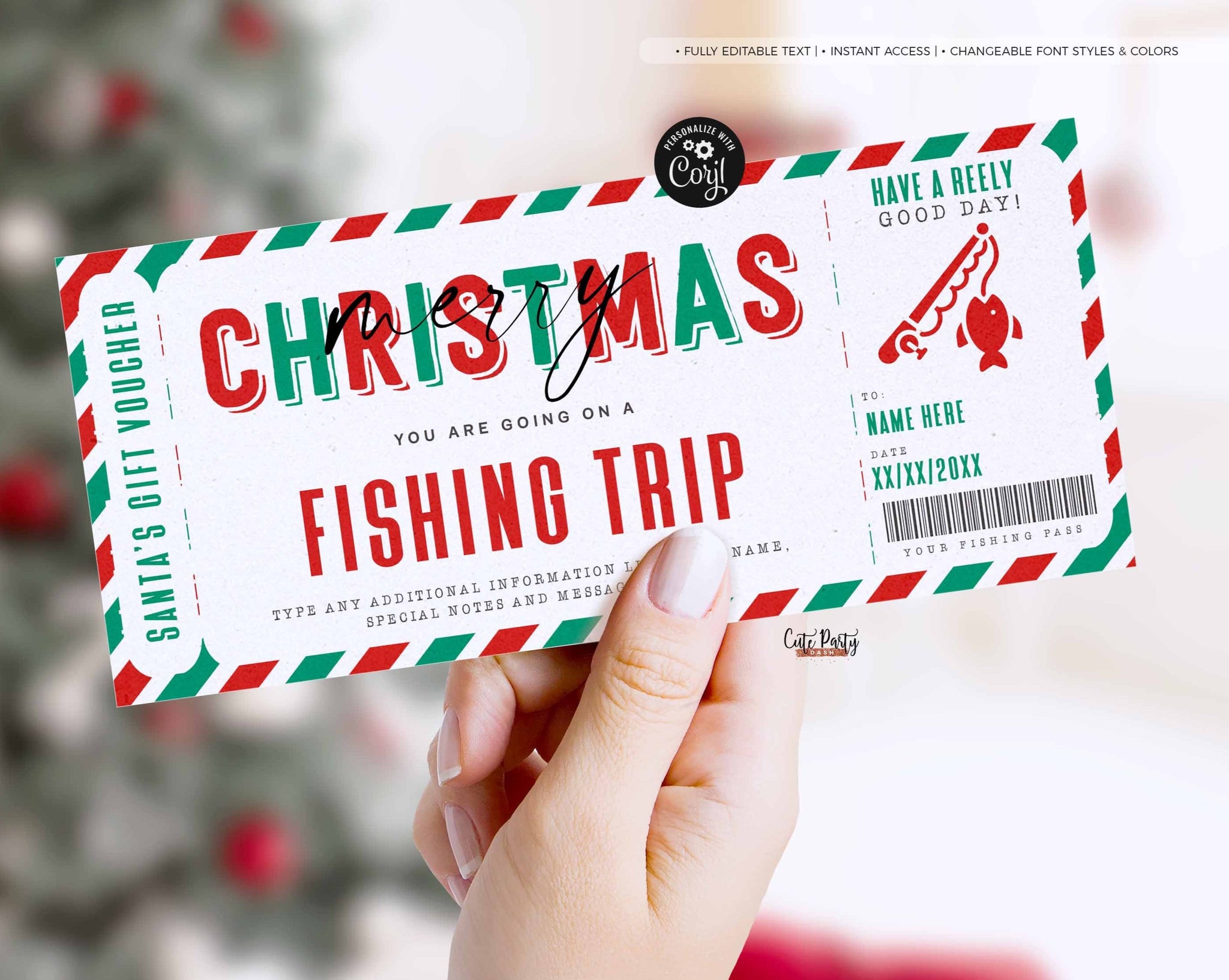 Christmas Fishing Trip Gift Ticket, Fishing Pass Ticket Gift - Digital Download