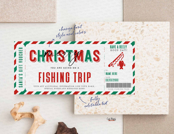 Christmas Fishing Trip Gift Ticket, Fishing Pass Ticket Gift - Digital Download