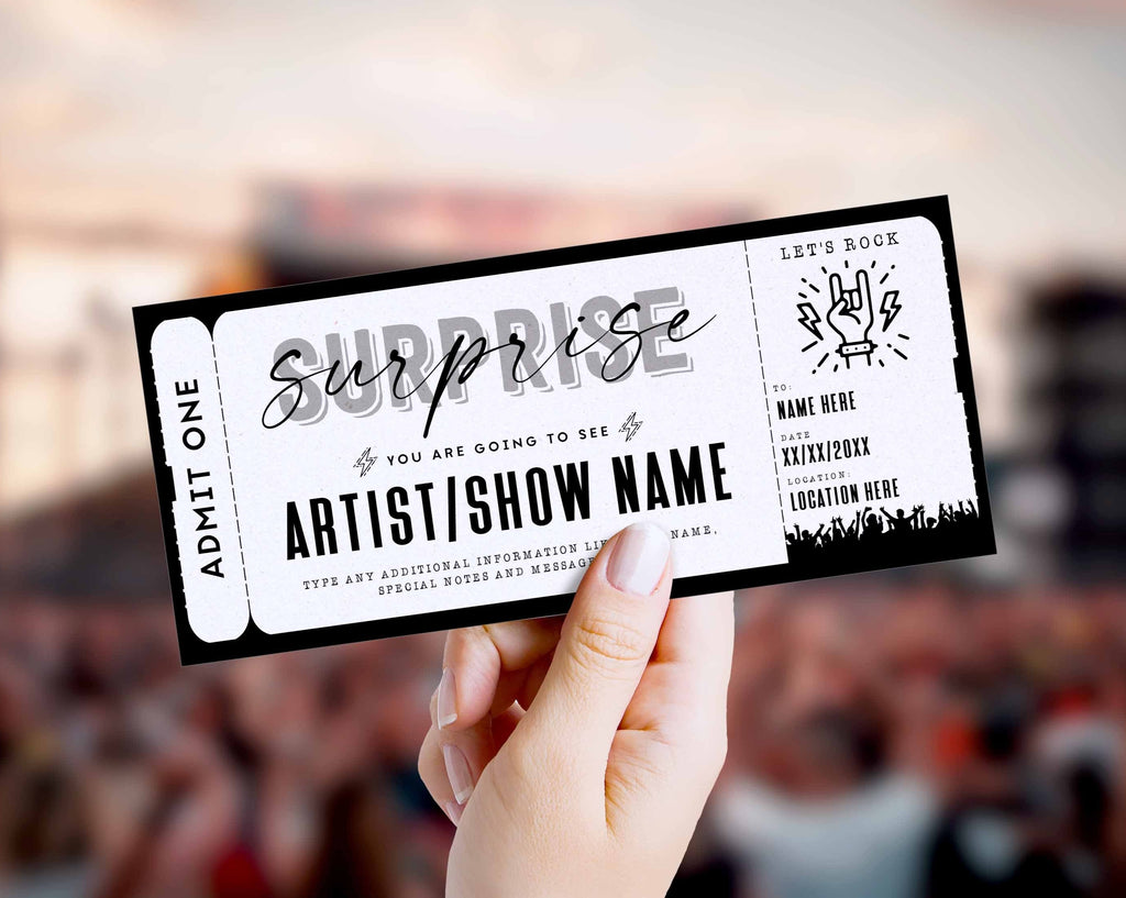 Rock Concert Ticket Template, Editable Surprise Rock band Show Voucher Rock Concert Ticket Template, Editable Surprise Rock band Show Voucher