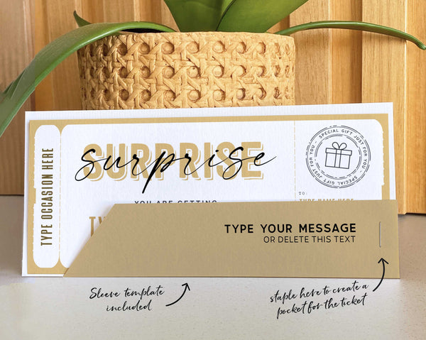 Surprise Birthday Gift Ticket Template, Editable Surprise Experience Ticket Voucher - Digital Download