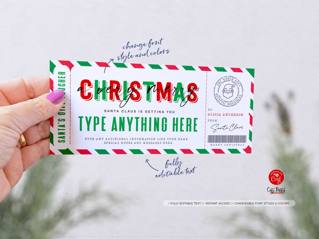 Gift Card from Santa Template  Christmas Gift Voucher Printable