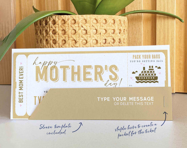 Mother's Day Gift Cruise Boarding Pass Vacation Ticket Gift Voucher, Editable Gift Ticket Template, Surprise Cruise ticket- Digital Download