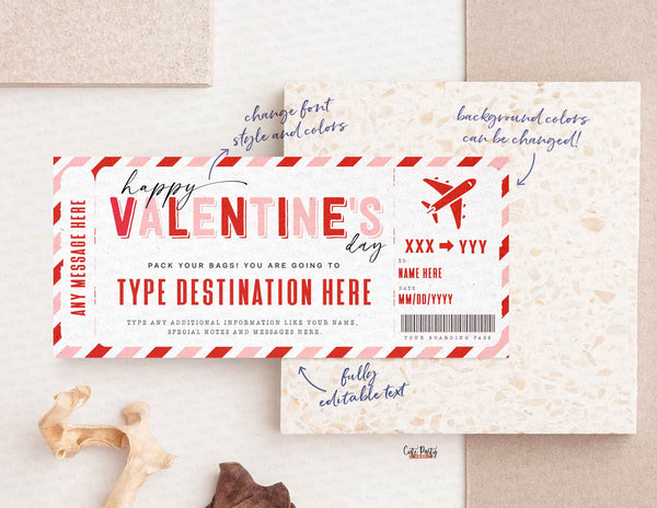 Valentine's Day Gift, Boarding Pass Template, Editable Valentines gift ticket - Digital Download