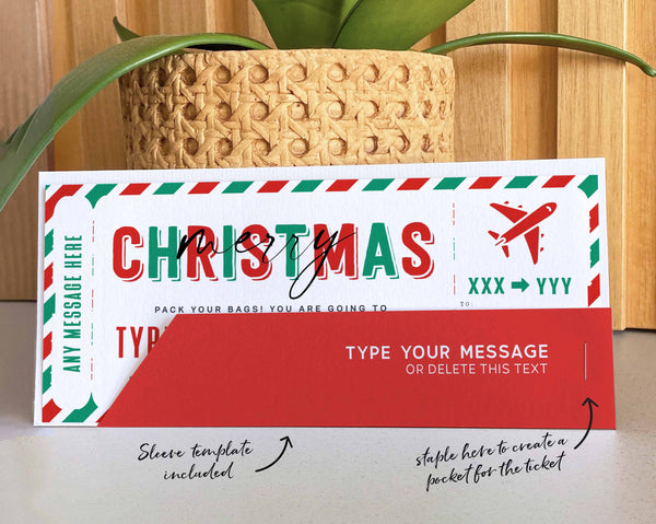 Christmas Editable Boarding Pass Template, Editable Holiday gift ticket, Fake Airplane Ticket Trip, Airlines Voucher