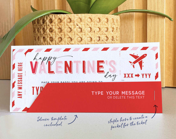 Valentine's Day Gift, Boarding Pass Template, Editable Valentines gift ticket - Digital Download