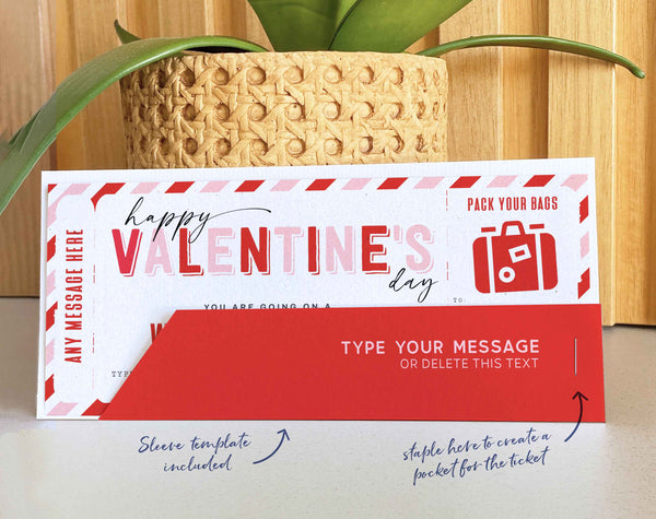 Weekend Getaway Voucher Template, Surprise Valentine's Day Trip gift ticket - Digital Download