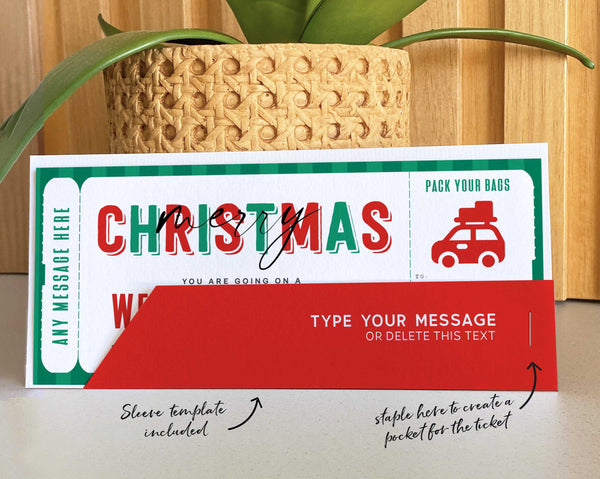 Christmas Weekend Getaway Voucher Template, Surprise Car RoadTrip Gift Ticket - Digital Download