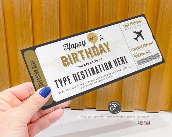 Editable Boarding Pass Template, Surprise Trip gift ticket, Fake Airplane Ticket Trip - Digital Download