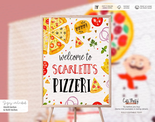 Pizza Party Birthday Party welcome sign