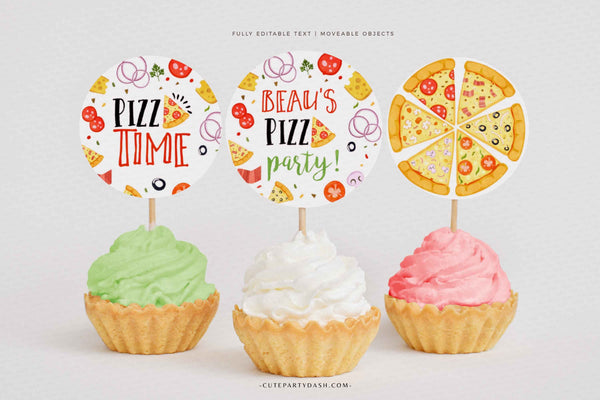 Pizza Party Birthday Party cupcake topper