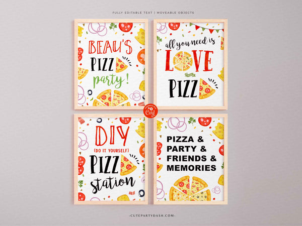 Pizza Party Birthday Party signs