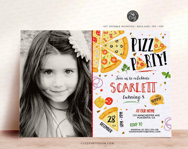 Pizza Party Birthday Photo Invitation - Digital Download