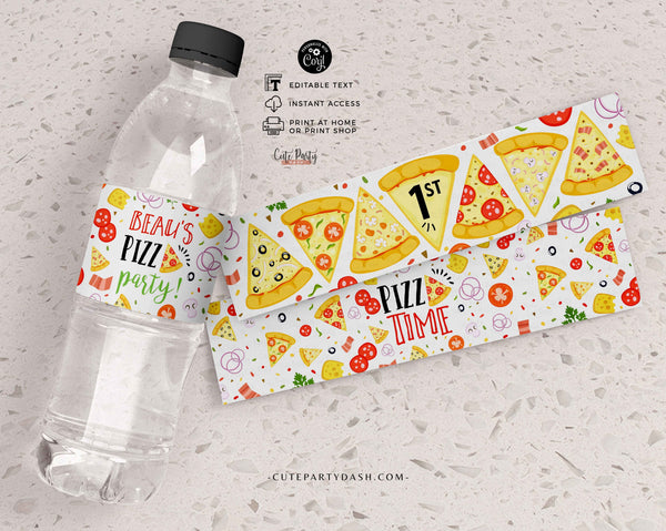 Pizza Party Birthday Party water bottle label