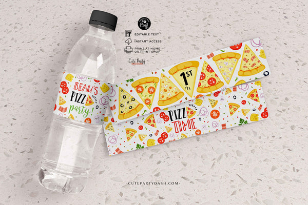 Pizza Party Birthday Party water bottle label