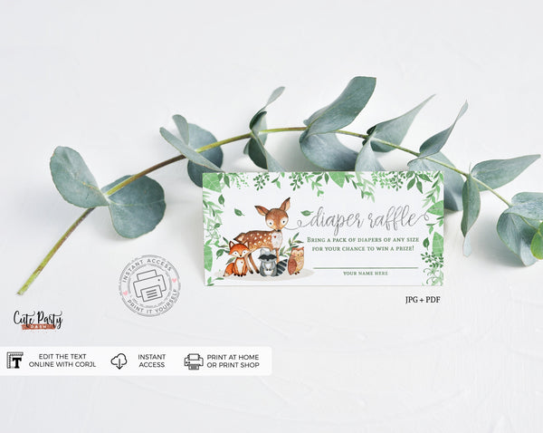 Woodland Baby Shower Diaper Raffle - Digital Download