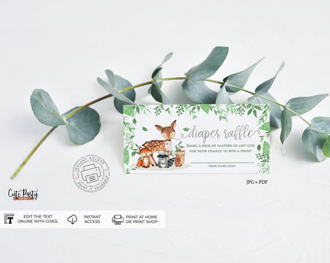 Woodland Baby Shower Diaper Raffle - Digital Download