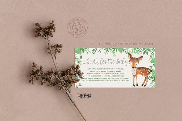 Woodland Baby Shower Books for the Baby Card - Digital Download
