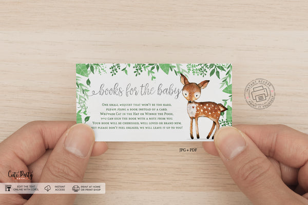 Woodland Baby Shower Books for the Baby Card - Digital Download