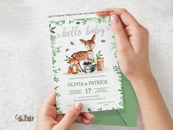 Woodland Baby Shower Books for the Baby Card - Digital Download