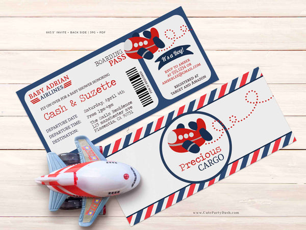 Editable Airplane Baby Shower Invitation Boarding Pass Ticket Invite Instant Download Airplane Boy Shower Printable Digital Template